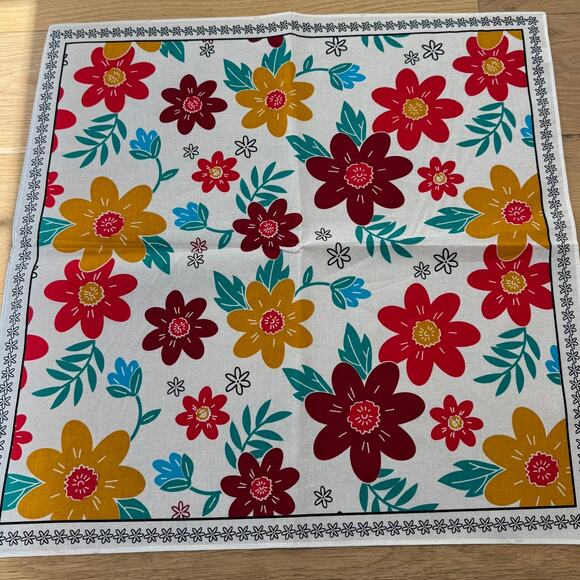 Boutique Accessories - Boutique White Red Yellow Floral Cotton Bandana Boho Cottage Western NEW